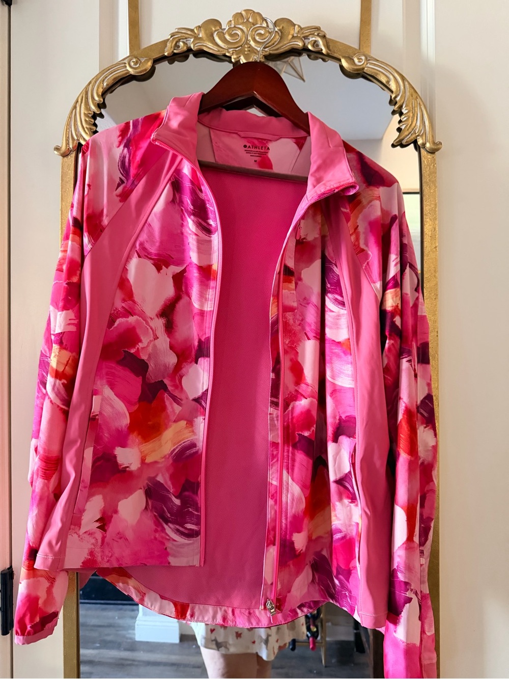 Athleta Pink Floral Active Bomber Jacket